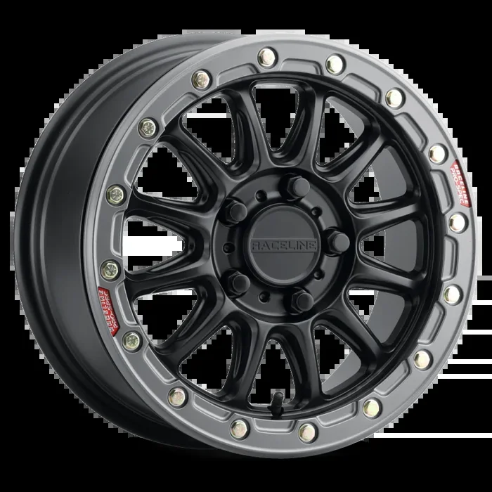Raceline A14BG Alpha 15x7in/5×114.3 BP/53mm Offset/68mm Bore – Black & Gunmetal Ring Beadlock Wheel