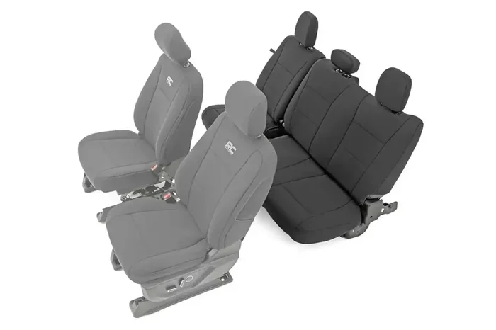 Rough Country 91017 – Seat Cover Set Black Neoprene Rear No Fold-Down Armrest In