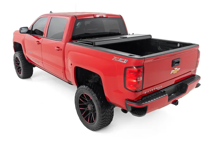 Rough Country Hard Tri Fold Aluminum Tonneau Cover for 2014-2019 GMC Sierra 1500 2500HD 3500HD