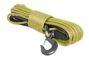 Rough Country Synthetic Winch Rope Synthetic 3/8 in. 85 ft. Long Rated For Up To 16000 lbs. Army Green Includes Clevis Hook And Protective Sleeve – RS137