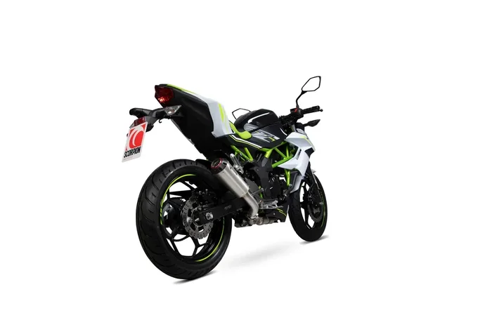 Scorpion PKA126SEO Kawasaki Z125 Red Power Slip-On Exhaust – Brushed Stainless Steel Sleeve
