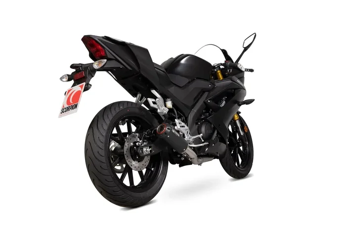 Scorpion PYA113SYSBCER Yamaha YZF-R125 Red Power Full Exhaust System – Black Ceramic Coated Sleeve