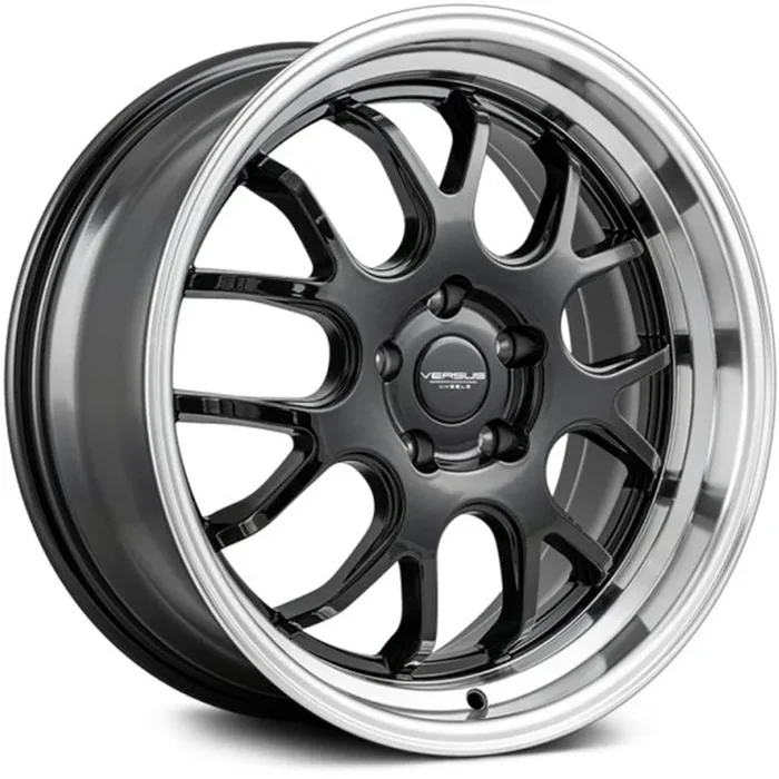 Versus Racing VS824 Gloss Black w/Polished Lip 17×9 | 5×100/5×114.3 (VS82417910H+25BLACK/PL)