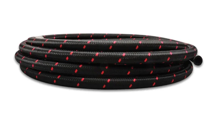 Vibrant -6 AN Two-Tone Black/Red Nylon Braided Flex Hose – 5 foot roll (11986R)