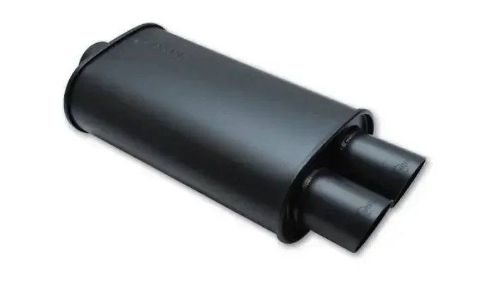 Vibrant StreetPower FLAT BLACK Oval Muffler with Dual 3in Outlet – 4in inlet I.D.