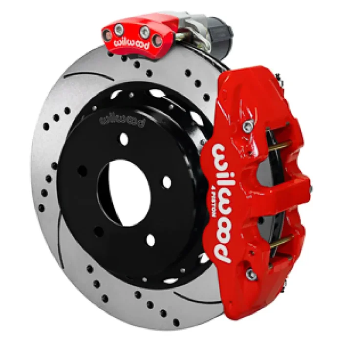 Wilwood 88-98 GM C1500 Aero4 Rear Elec. Parking Brake Kit 14in SRP Rotor 3.25in Offset – Red