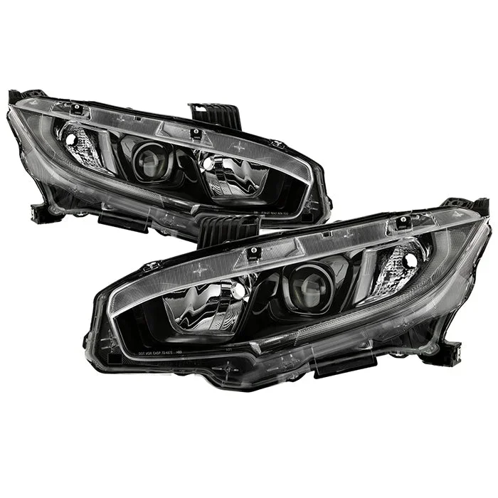 Xtune Projector Headlights Honda Civic (16-20) [w/ LED DRL Light Tube – Halogen Models Only] Chrome or Black w/ Amber Turn Signal Lights